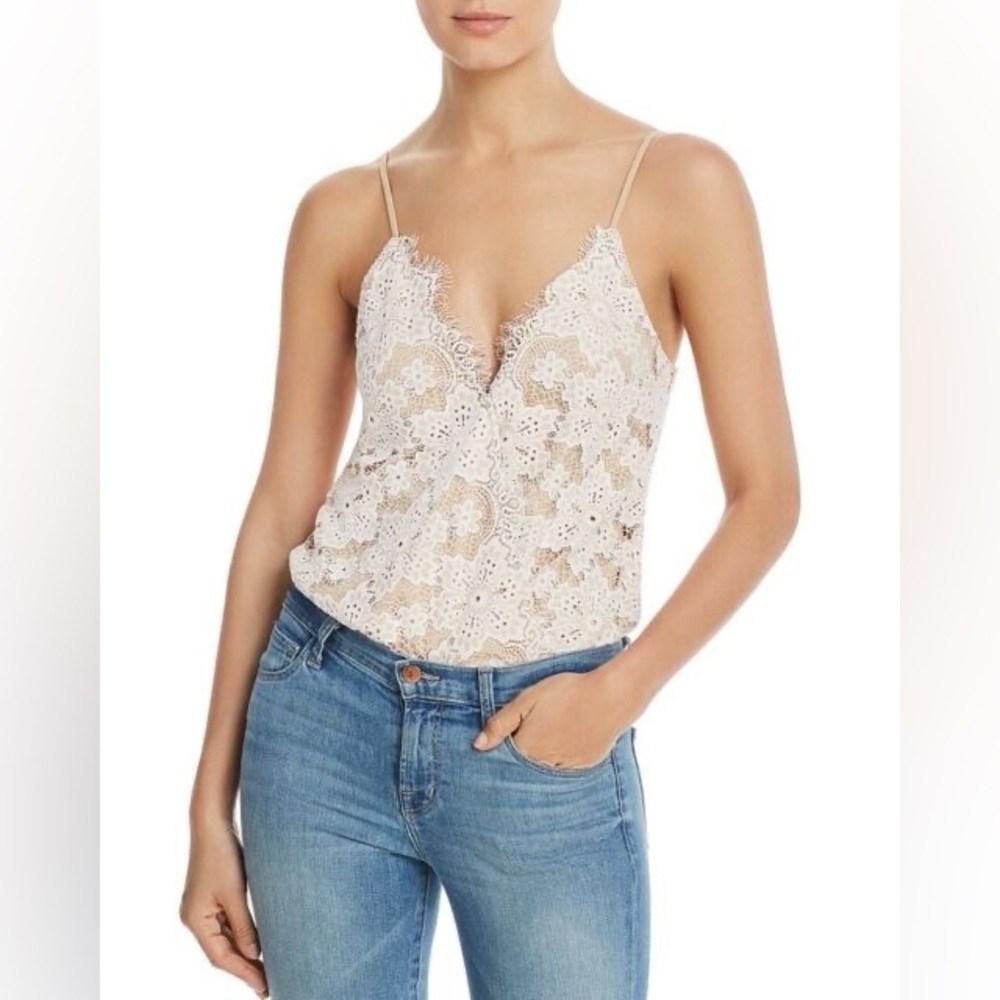 WAYF - NWT - Lizzie crossover lace bodysuit in ivory and white - medium